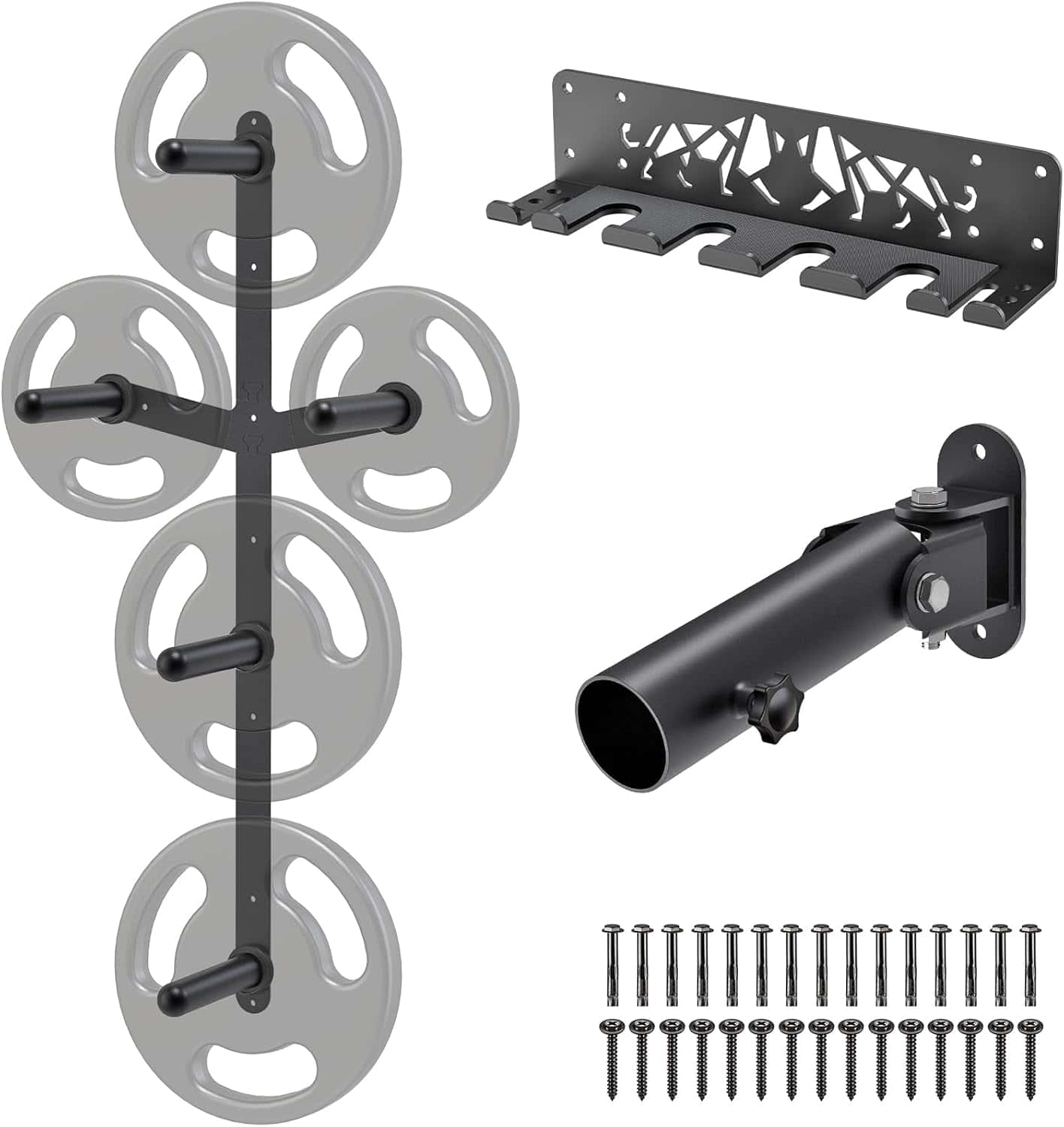 Wall Mounted Gym Organizer Set – Weight Plate Storage Rack, Barbell Holder & T-Bar Landmine Attachment – 1000 lb Capacity Heavy-Duty Steel Kipika