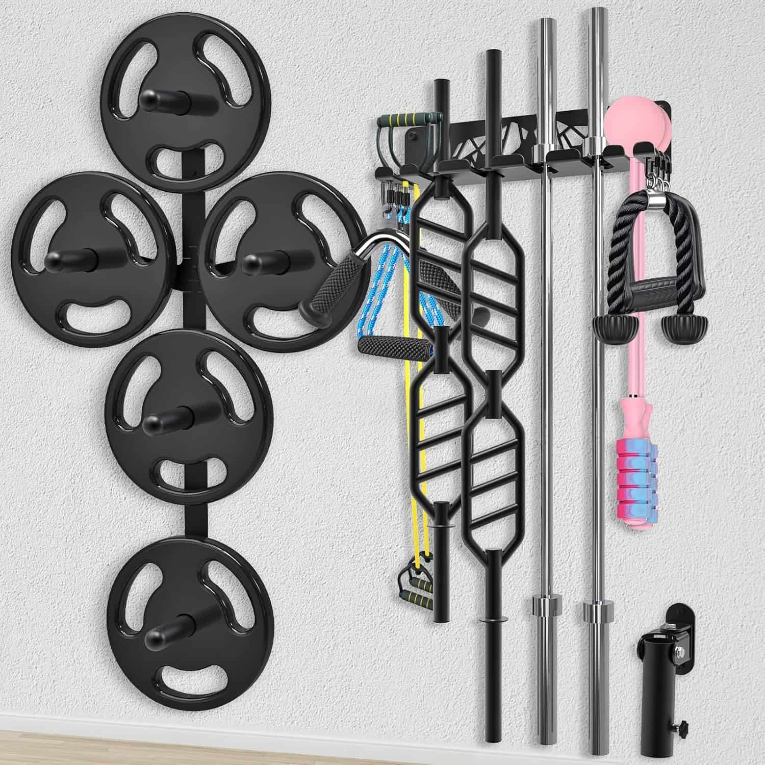 Wall Mounted Gym Organizer Set – Weight Plate Storage Rack, Barbell Holder & T-Bar Landmine Attachment – 1000 lb Capacity Heavy-Duty Steel Kipika