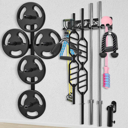 Wall Mounted Gym Organizer Set – Weight Plate Storage Rack, Barbell Holder & T-Bar Landmine Attachment – 1000 lb Capacity Heavy-Duty Steel Kipika