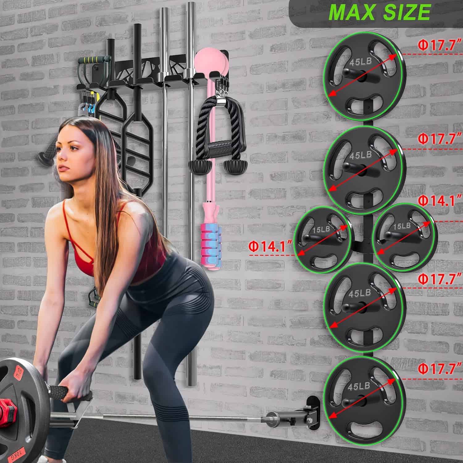 Wall Mounted Gym Organizer Set – Weight Plate Storage Rack, Barbell Holder & T-Bar Landmine Attachment – 1000 lb Capacity Heavy-Duty Steel Kipika