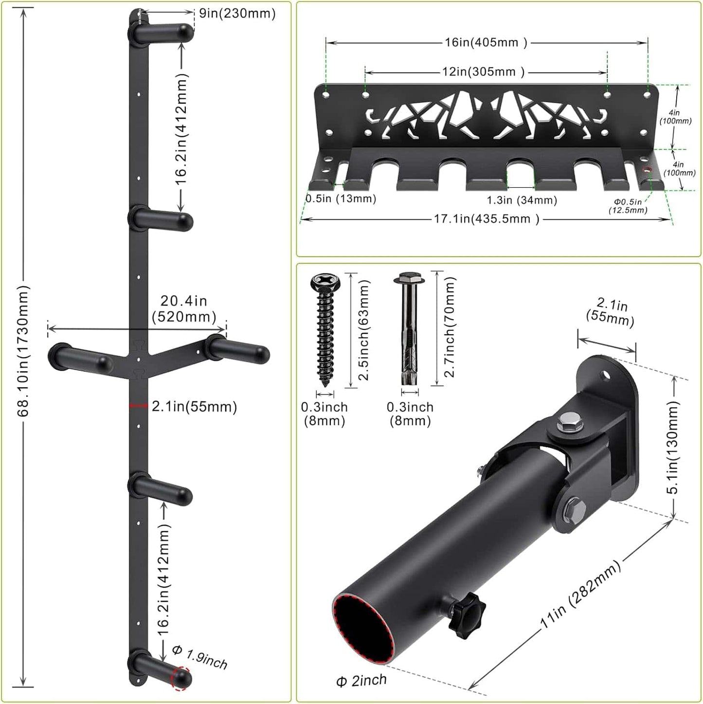 Wall Mounted Gym Organizer Set – Weight Plate Storage Rack, Barbell Holder & T-Bar Landmine Attachment – 1000 lb Capacity Heavy-Duty Steel Kipika