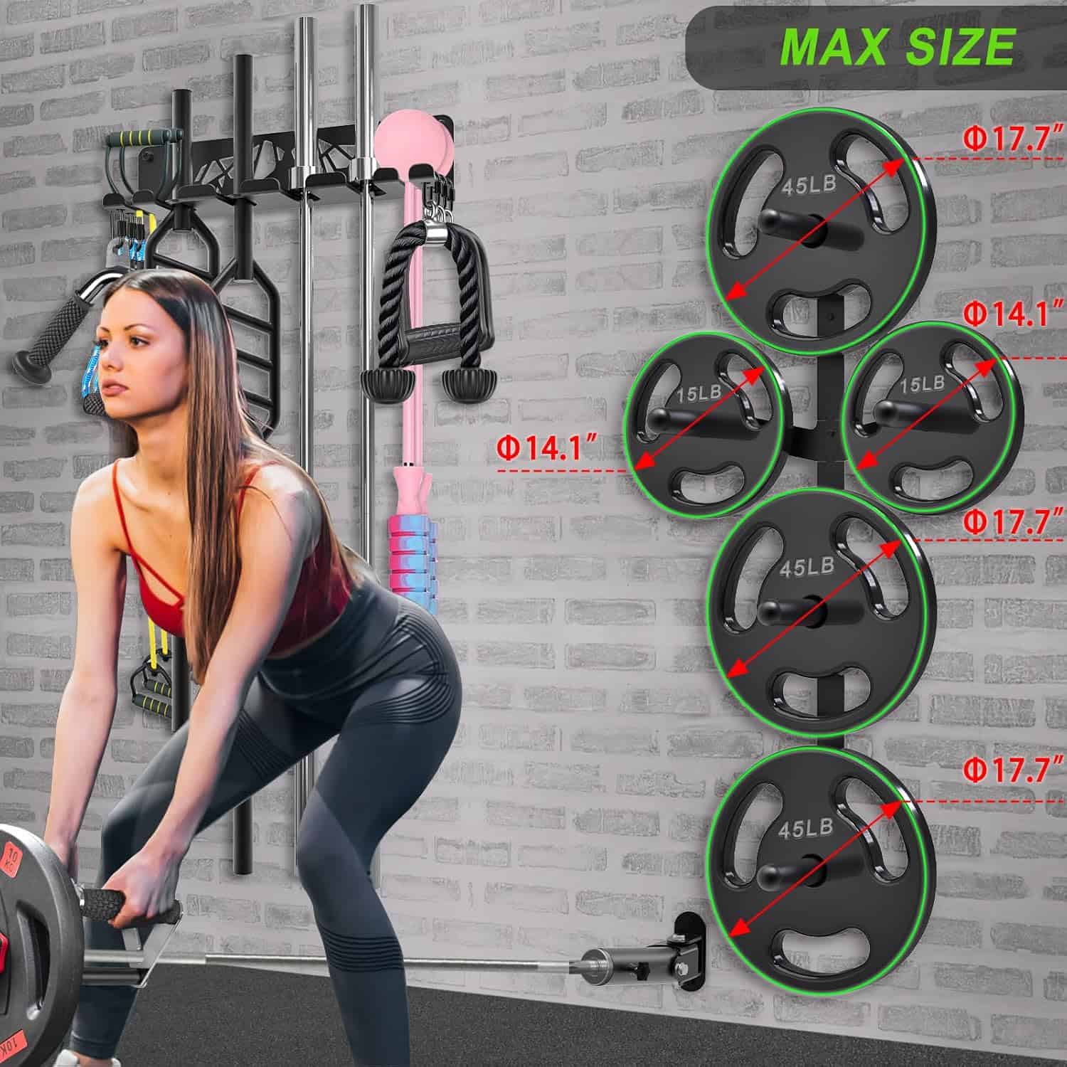 Wall Mounted Gym Organizer Set – Weight Plate Storage Rack, Barbell Holder & T-Bar Landmine Attachment – 1000 lb Capacity Heavy-Duty Steel Kipika