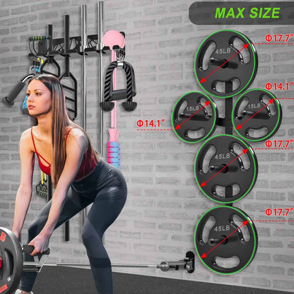 Wall Mounted Gym Organizer Set – Weight Plate Storage Rack, Barbell Holder & T-Bar Landmine Attachment – 1000 lb Capacity Heavy-Duty Steel Kipika