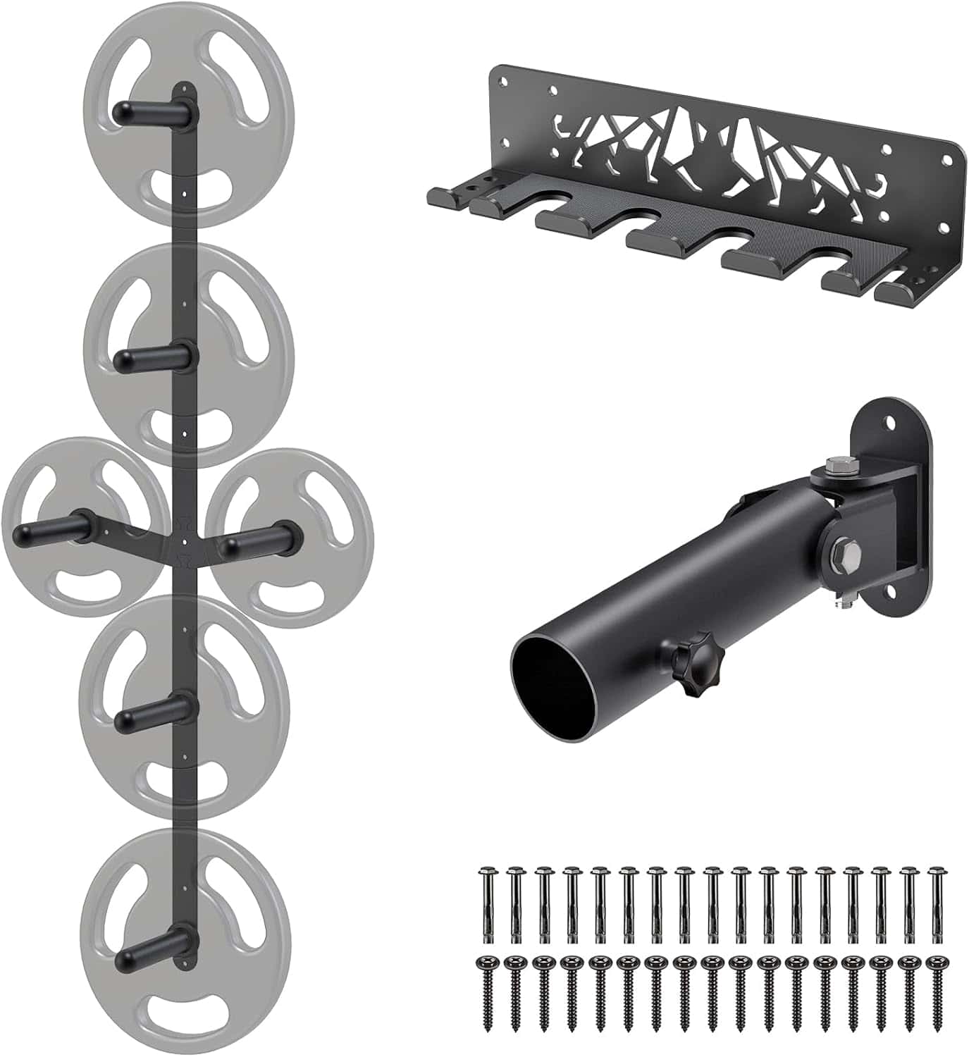 Wall Mounted Gym Organizer Set – Weight Plate Storage Rack, Barbell Holder & T-Bar Landmine Attachment – 1000 lb Capacity Heavy-Duty Steel Kipika