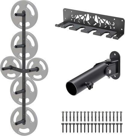 Wall Mounted Gym Organizer Set – Weight Plate Storage Rack, Barbell Holder & T-Bar Landmine Attachment – 1000 lb Capacity Heavy-Duty Steel Kipika