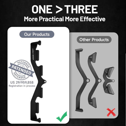 Product comparison between 'Our Products' and 'Other Products' with a patented design on a black background.