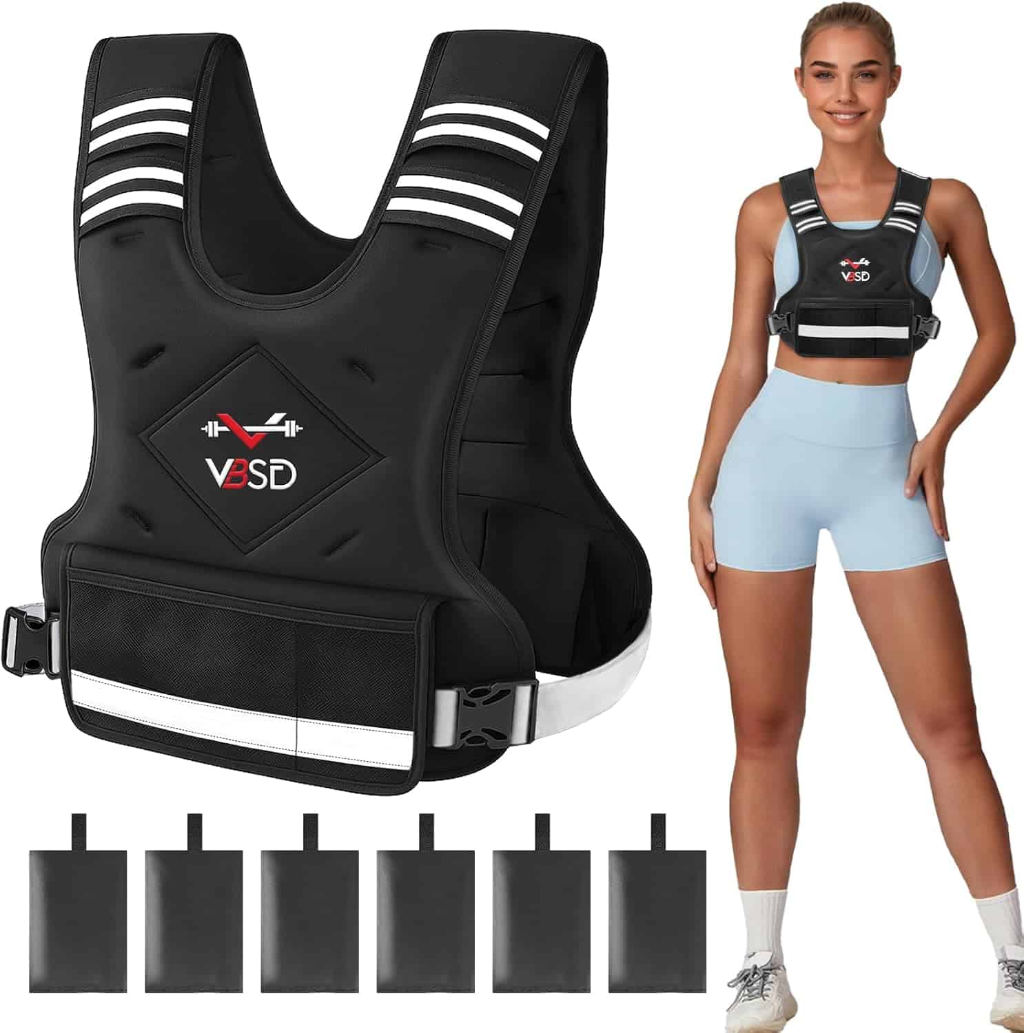 VBSD Adjustable Weighted Vest for Men & Women – 4–32lb with Iron Sand Bags, Reflective Strips & Neoprene Design for Running, Walking & Strength Training VBSD