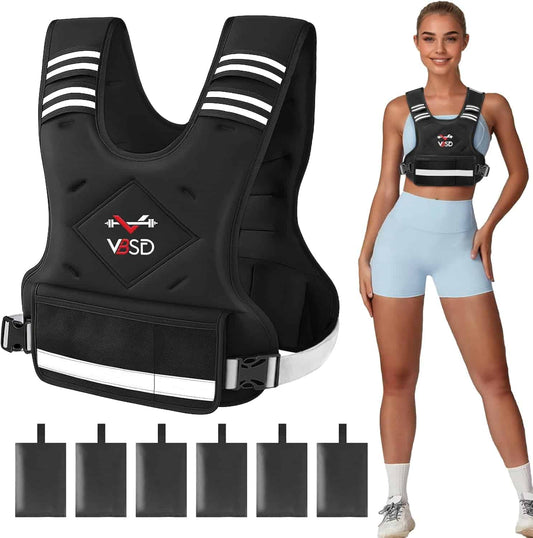 VBSD Adjustable Weighted Vest for Men & Women – 4–32lb with Iron Sand Bags, Reflective Strips & Neoprene Design for Running, Walking & Strength Training VBSD