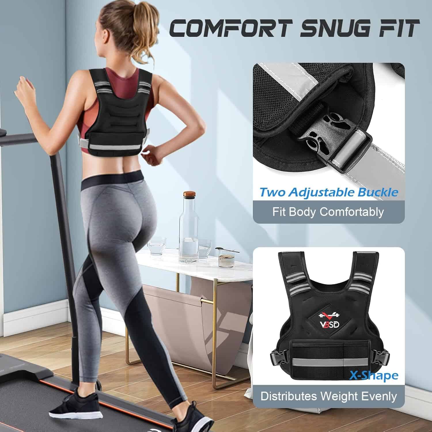 VBSD Adjustable Weighted Vest for Men & Women – 4–32lb with Iron Sand Bags, Reflective Strips & Neoprene Design for Running, Walking & Strength Training VBSD