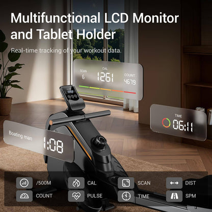 Multifunctional LCD Monitor and Tablet Holder with digital display in a home setting.