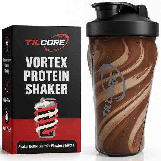 TILCORE Vortex Protein Shaker with packaging on a white background
