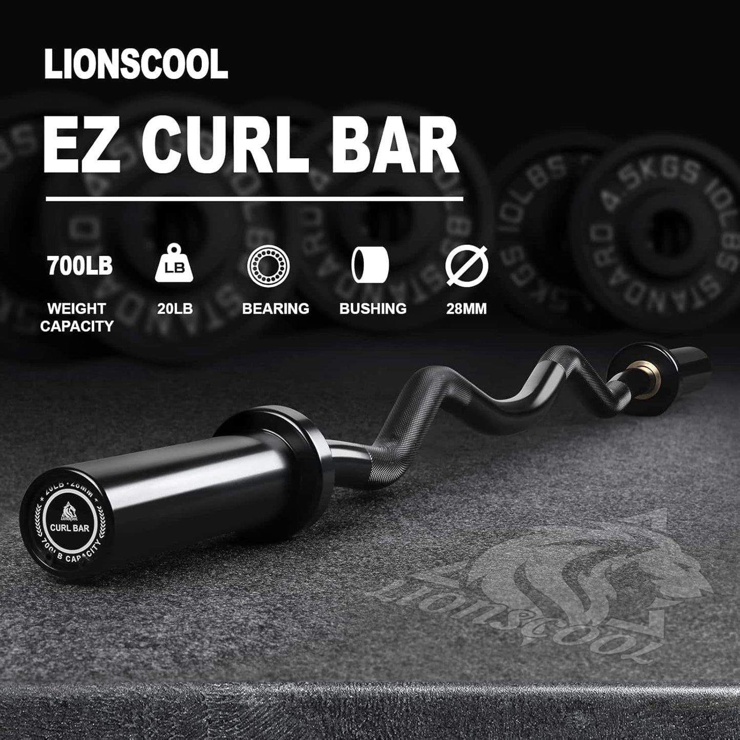 LIONSCOOL Premium Olympic Barbell – 4ft, 5ft, 6ft, 7ft Options | EZ Curl Bar & Straight Bar for Weightlifting, Squats, Deadlifts, Powerlifting – 500 to 1000 lbs Capacity – Black E-Coat Finish LIONSCOOL