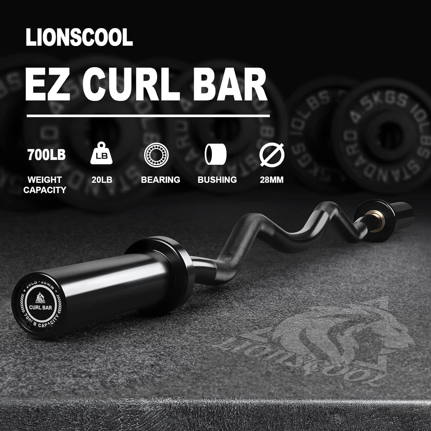 LIONSCOOL Premium Olympic Barbell – 4ft, 5ft, 6ft, 7ft Options | EZ Curl Bar & Straight Bar for Weightlifting, Squats, Deadlifts, Powerlifting – 500 to 1000 lbs Capacity – Black E-Coat Finish LIONSCOOL