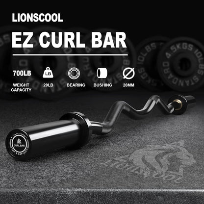 LIONSCOOL Premium Olympic Barbell – 4ft, 5ft, 6ft, 7ft Options | EZ Curl Bar & Straight Bar for Weightlifting, Squats, Deadlifts, Powerlifting – 500 to 1000 lbs Capacity – Black E-Coat Finish LIONSCOOL
