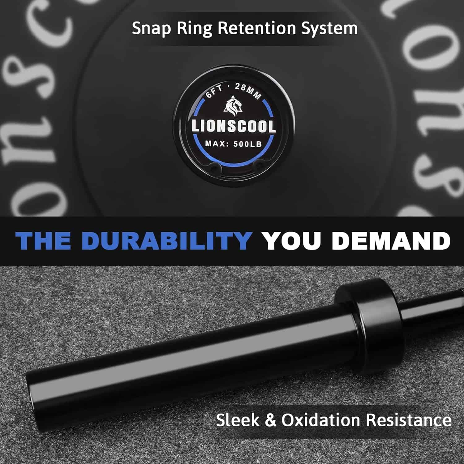 LIONSCOOL Premium Olympic Barbell – 4ft, 5ft, 6ft, 7ft Options | EZ Curl Bar & Straight Bar for Weightlifting, Squats, Deadlifts, Powerlifting – 500 to 1000 lbs Capacity – Black E-Coat Finish LIONSCOOL