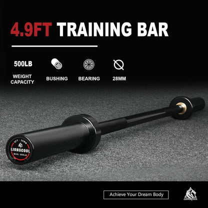 LIONSCOOL Premium Olympic Barbell – 4ft, 5ft, 6ft, 7ft Options | EZ Curl Bar & Straight Bar for Weightlifting, Squats, Deadlifts, Powerlifting – 500 to 1000 lbs Capacity – Black E-Coat Finish LIONSCOOL