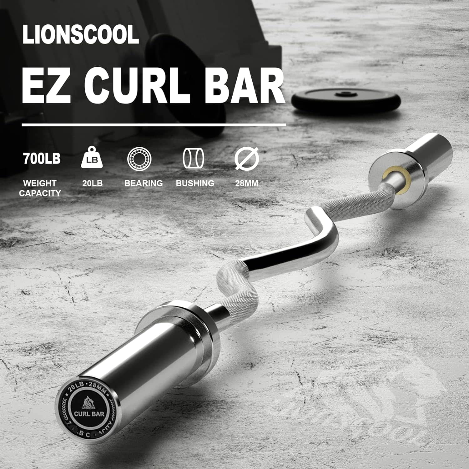 LIONSCOOL Premium Olympic Barbell – 4ft, 5ft, 6ft, 7ft Options | EZ Curl Bar & Straight Bar for Weightlifting, Squats, Deadlifts, Powerlifting – 500 to 1000 lbs Capacity – Black E-Coat Finish LIONSCOOL