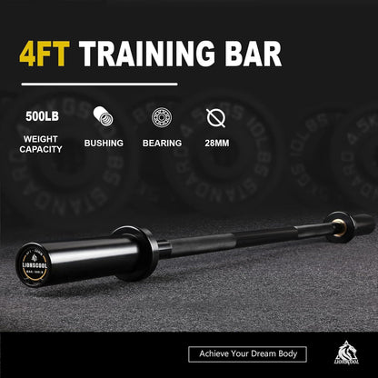 LIONSCOOL Premium Olympic Barbell – 4ft, 5ft, 6ft, 7ft Options | EZ Curl Bar & Straight Bar for Weightlifting, Squats, Deadlifts, Powerlifting – 500 to 1000 lbs Capacity – Black E-Coat Finish LIONSCOOL