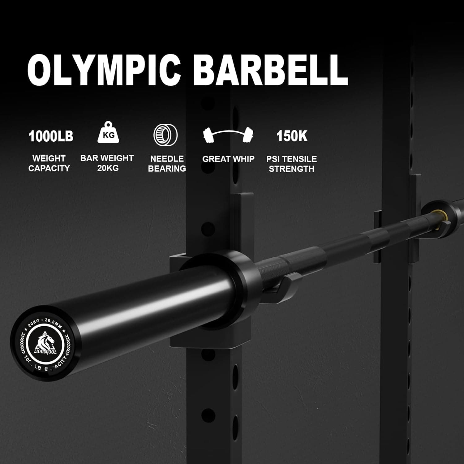 LIONSCOOL Premium Olympic Barbell – 4ft, 5ft, 6ft, 7ft Options | EZ Curl Bar & Straight Bar for Weightlifting, Squats, Deadlifts, Powerlifting – 500 to 1000 lbs Capacity – Black E-Coat Finish LIONSCOOL