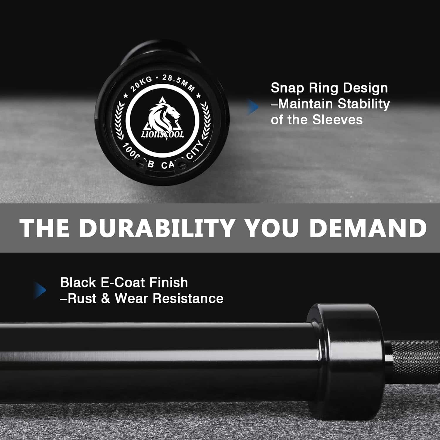 LIONSCOOL Premium Olympic Barbell – 4ft, 5ft, 6ft, 7ft Options | EZ Curl Bar & Straight Bar for Weightlifting, Squats, Deadlifts, Powerlifting – 500 to 1000 lbs Capacity – Black E-Coat Finish LIONSCOOL