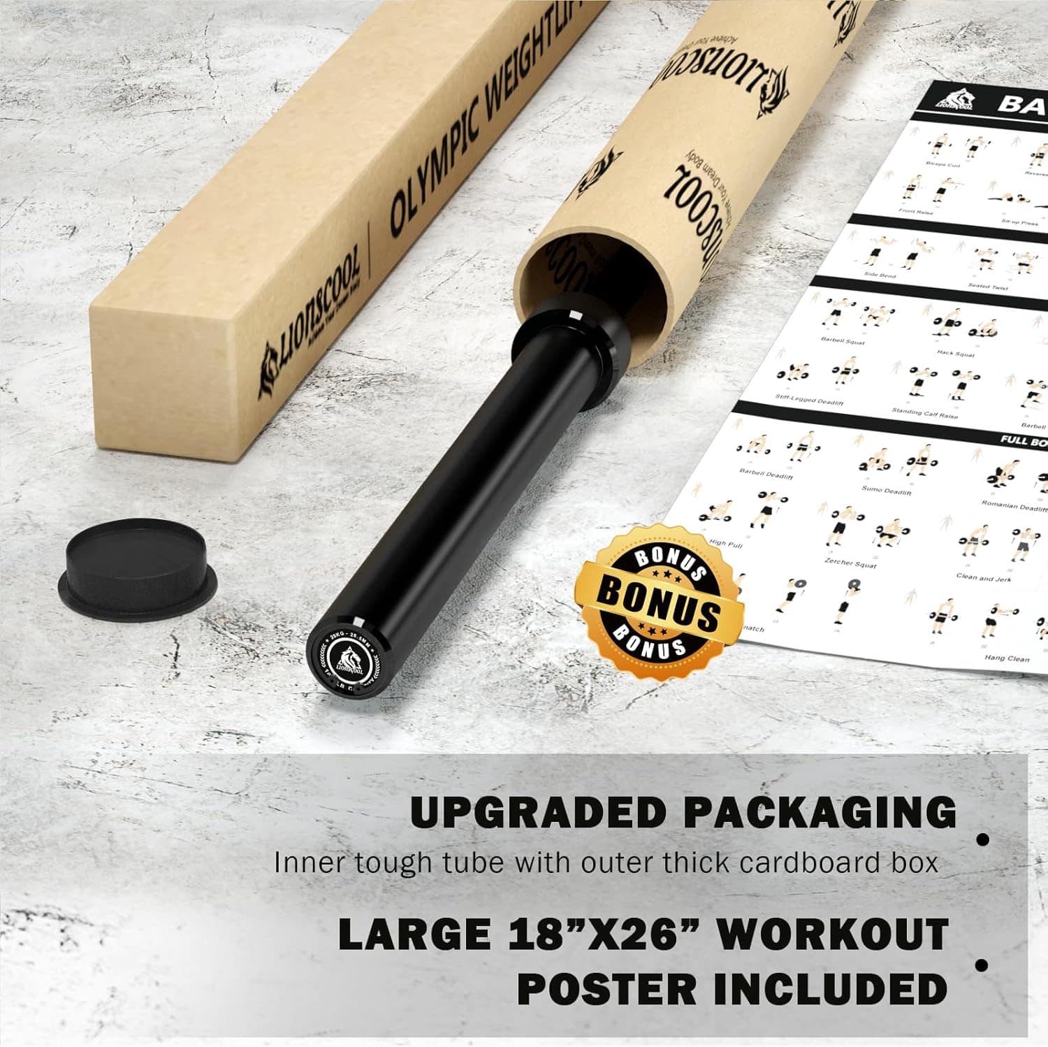 LIONSCOOL Premium Olympic Barbell – 4ft, 5ft, 6ft, 7ft Options | EZ Curl Bar & Straight Bar for Weightlifting, Squats, Deadlifts, Powerlifting – 500 to 1000 lbs Capacity – Black E-Coat Finish LIONSCOOL
