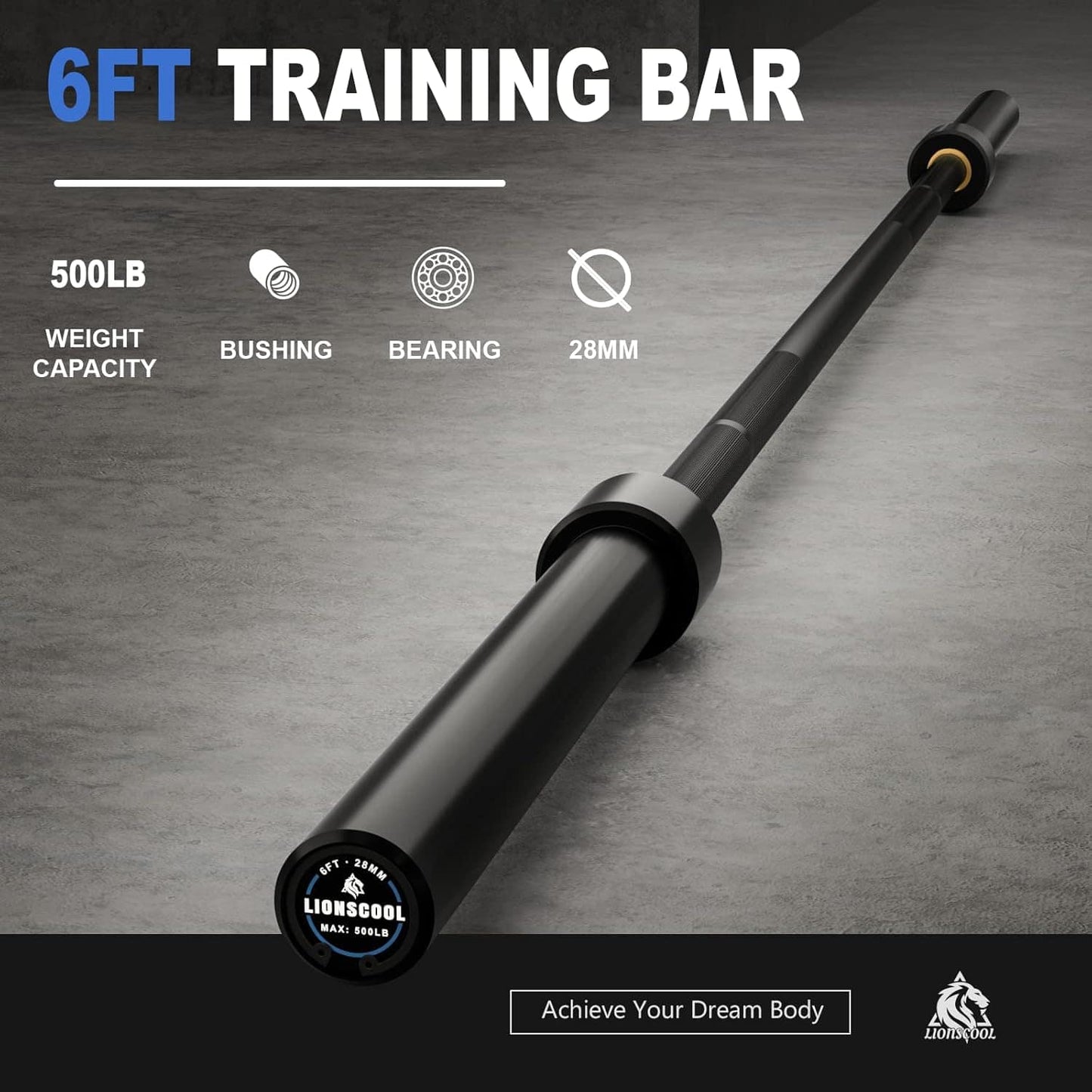 LIONSCOOL Premium Olympic Barbell – 4ft, 5ft, 6ft, 7ft Options | EZ Curl Bar & Straight Bar for Weightlifting, Squats, Deadlifts, Powerlifting – 500 to 1000 lbs Capacity – Black E-Coat Finish LIONSCOOL