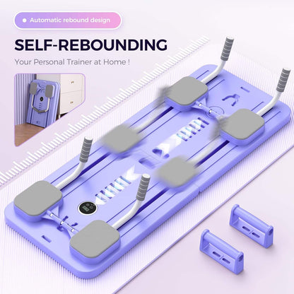 Purple and gray self-rebounding trainer with additional attachments on a light purple background