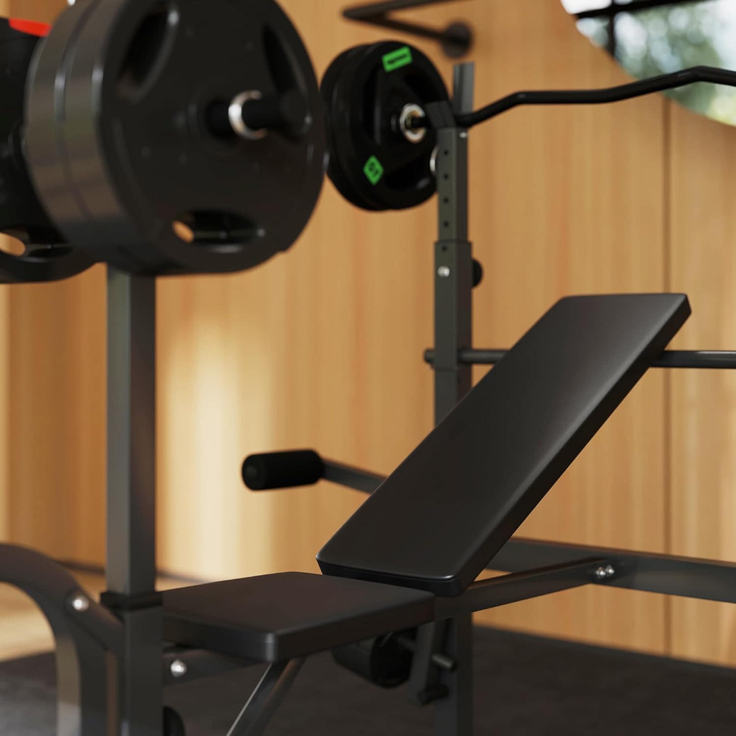 Adjustable Weight Bench with Preacher Curl, Lat Pull Down, Leg Extension & Bench Press Rack – Multi-Function Home Gym Machine Soozier