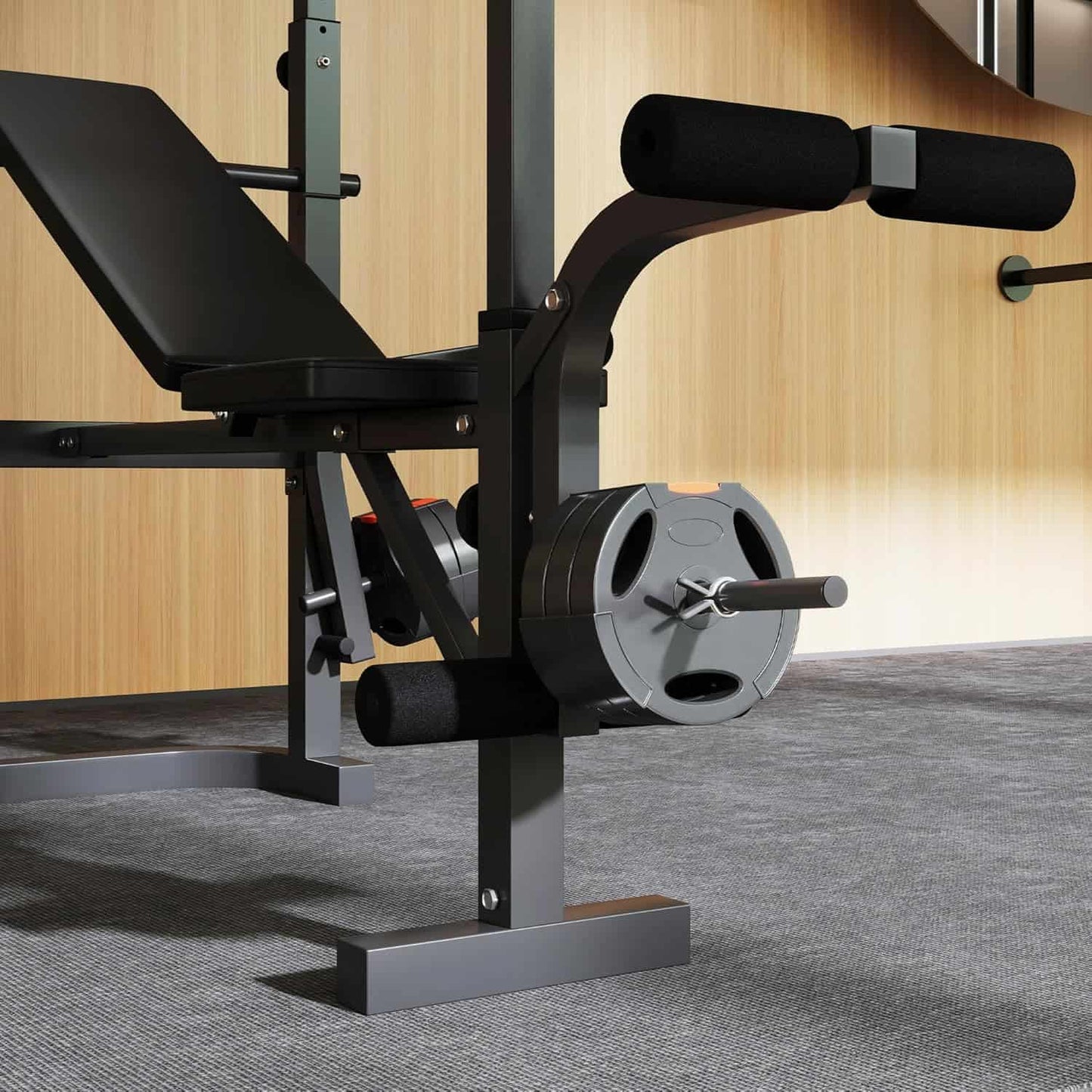 Adjustable Weight Bench with Preacher Curl, Lat Pull Down, Leg Extension & Bench Press Rack – Multi-Function Home Gym Machine Soozier