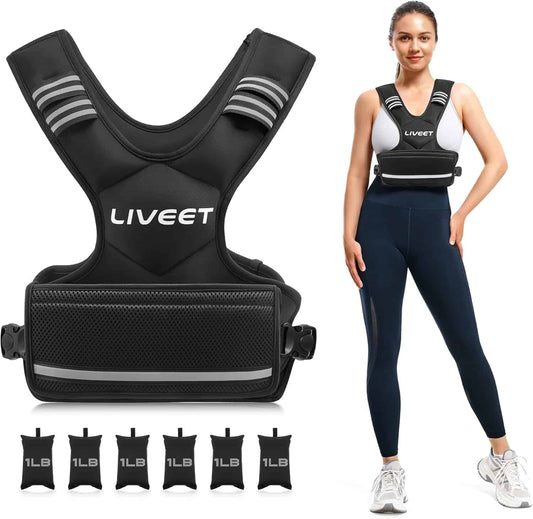 Liveet Adjustable Weighted Vest for Men & Women – 4–32lb with Iron Sand Bags, Reflective Strips & Adjustable Buckle Straps for Walking, Cardio & Strength Training Liveet