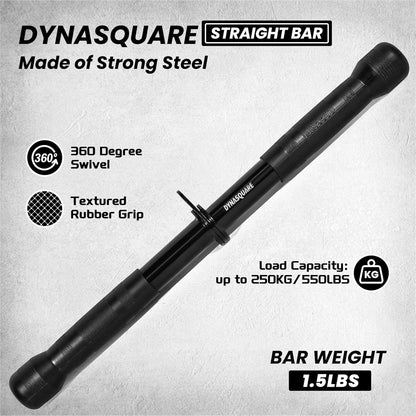 DYNASQUARE straight bar with text highlighting features on a gray background