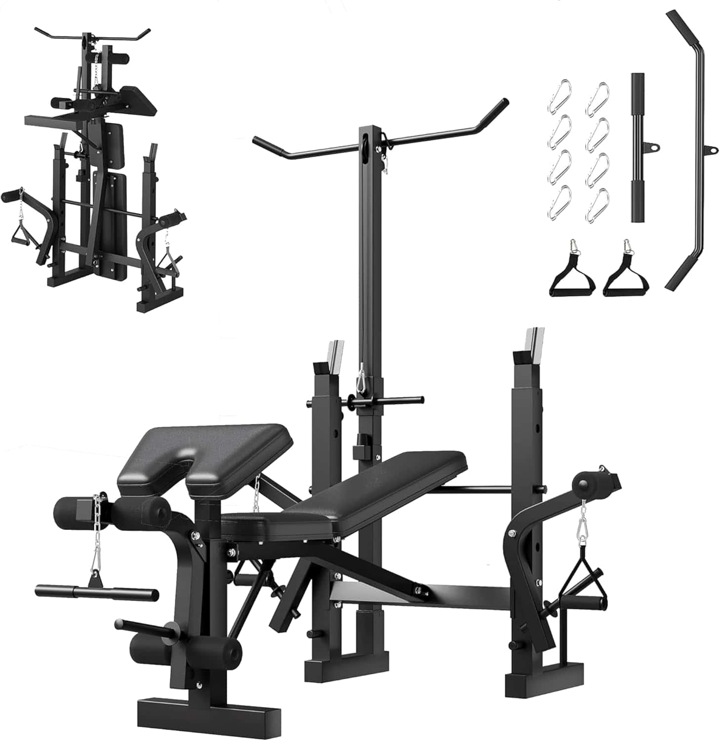 ActiveTrail Adjustable Olympic Weight Bench Set with Rack – 900LBS Multi-Function Bench Press with Leg Extension & Preacher Curl Pad ActiveTrail