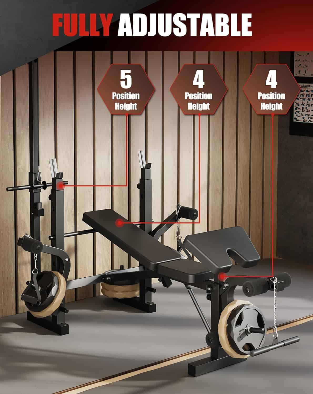 ActiveTrail Adjustable Olympic Weight Bench Set with Rack – 900LBS Multi-Function Bench Press with Leg Extension & Preacher Curl Pad ActiveTrail