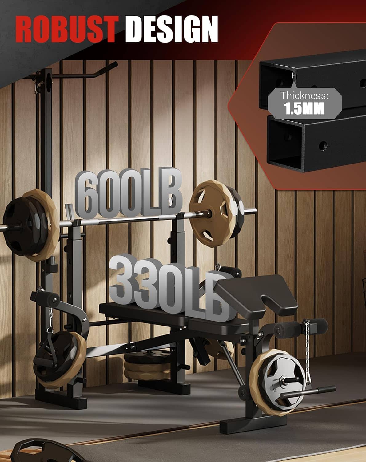 ActiveTrail Adjustable Olympic Weight Bench Set with Rack – 900LBS Multi-Function Bench Press with Leg Extension & Preacher Curl Pad ActiveTrail