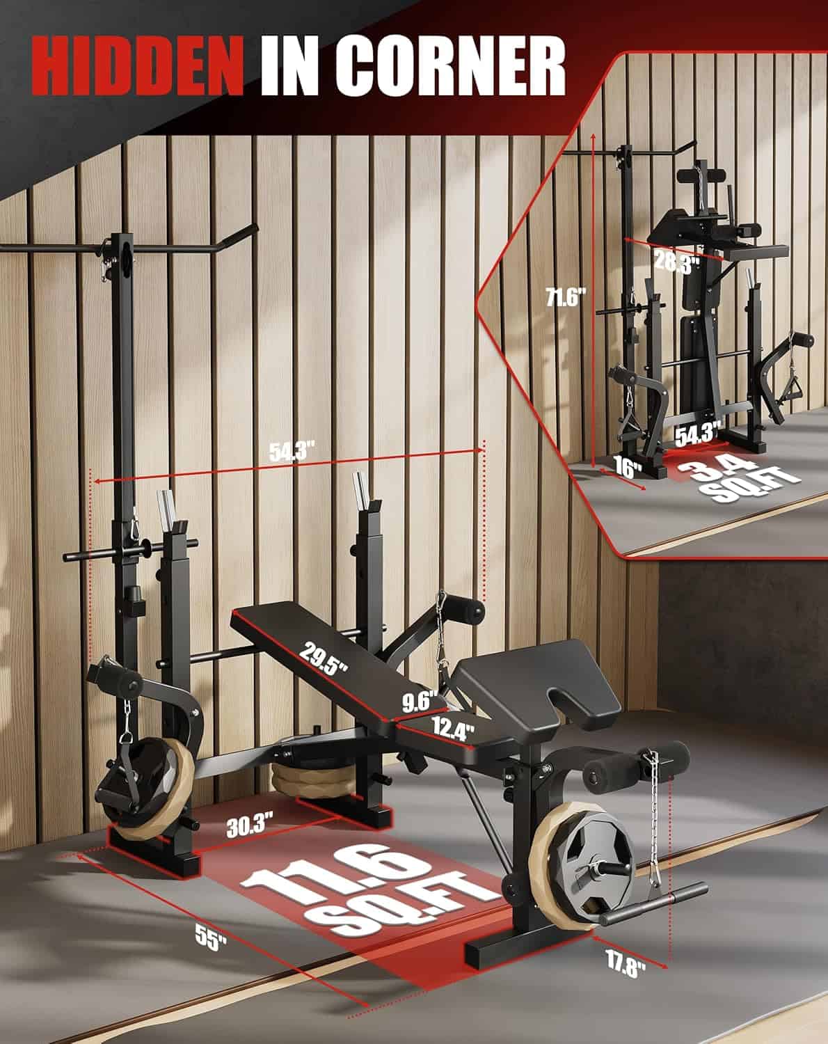 ActiveTrail Adjustable Olympic Weight Bench Set with Rack – 900LBS Multi-Function Bench Press with Leg Extension & Preacher Curl Pad ActiveTrail