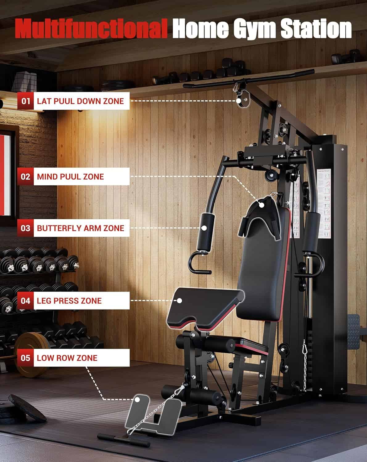 Multifunctional Home Gym Equipment – Full Body Workout Machine with 150 lb Weight Stack & Pulley System – Carbon Steel Strength Training Station ActiveTrail