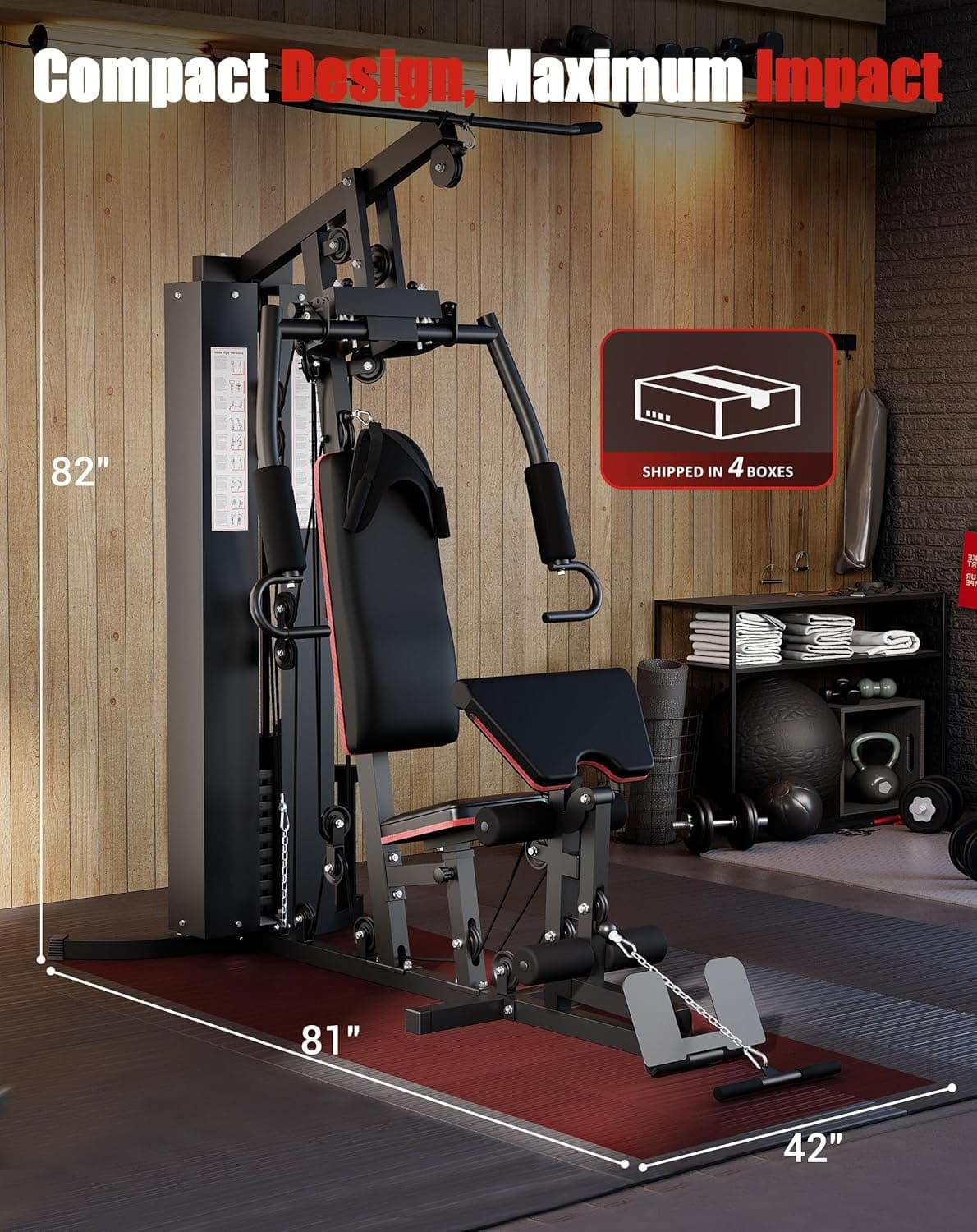 Multifunctional Home Gym Equipment – Full Body Workout Machine with 150 lb Weight Stack & Pulley System – Carbon Steel Strength Training Station ActiveTrail