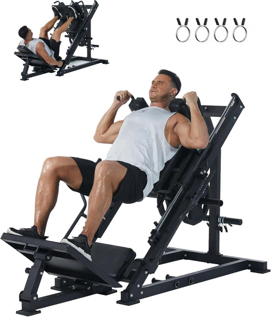 2-in-1 Leg Press Hack Squat Machine Combo – 1500 LB Adjustable Heavy-Duty Lower Body Workout Equipment with Linear Bearings for Home Gym ActiveTrail