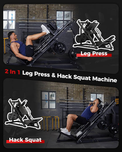 2-in-1 Leg Press Hack Squat Machine Combo – 1500 LB Adjustable Heavy-Duty Lower Body Workout Equipment with Linear Bearings for Home Gym ActiveTrail