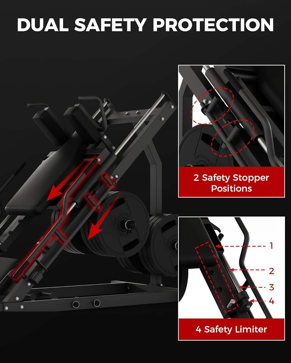 2-in-1 Leg Press Hack Squat Machine Combo – 1500 LB Adjustable Heavy-Duty Lower Body Workout Equipment with Linear Bearings for Home Gym ActiveTrail