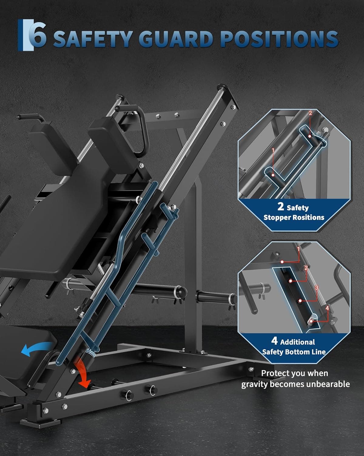 Squat rack with safety guard positions on a dark background