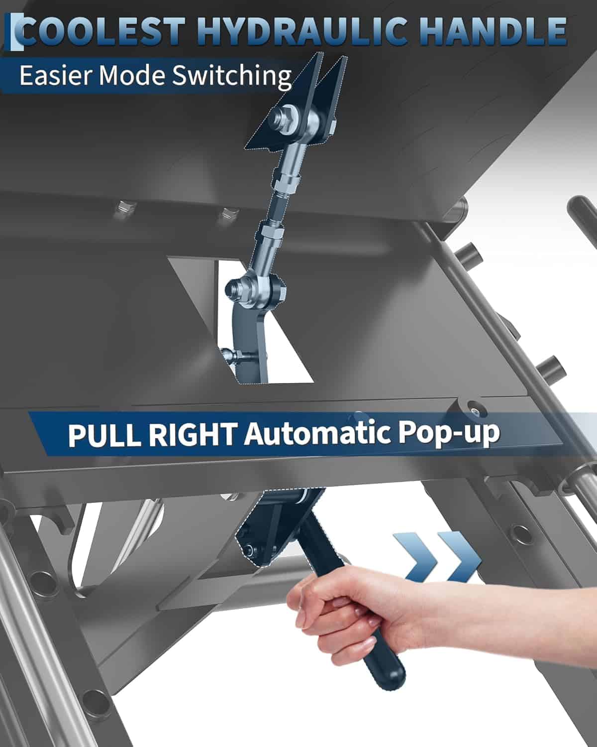 Hydraulic handle with 'Coolest Hydraulic Handle' text and 'Easier Mode Switching' label.