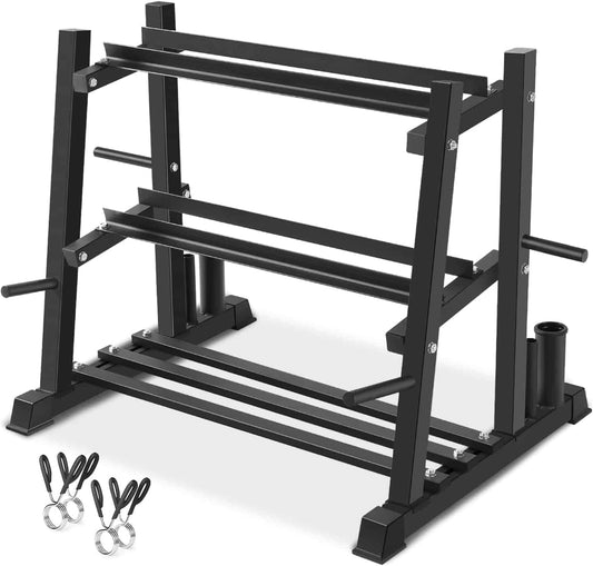 Dumbbell Rack with Stand – 1100LB Capacity | 3-Tier Adjustable Weight Rack for Dumbbells, Kettlebells, Barbells & Weight Plates | Heavy-Duty Steel Storage for Home Gym FitCore Supply