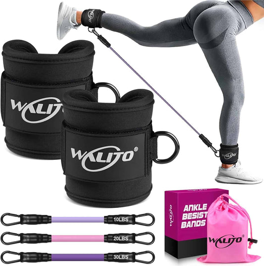 WALITO Ankle Resistance Bands with Cuffs – Glute & Leg Workout Set for Women (10–60 lbs) WALITO