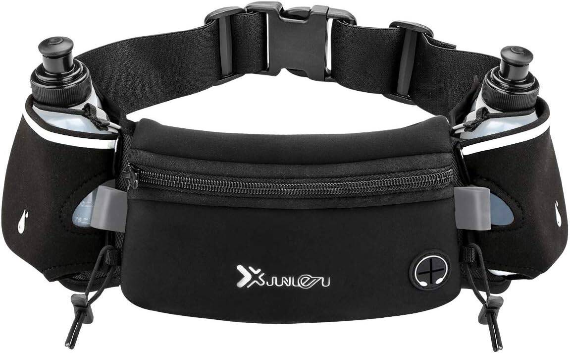 Number-One Running Belt with 2 Water Bottles – Waterproof Hydration Waist Pack with Adjustable Fit for Running, Hiking, Cycling, Marathon (iPhone-Compatible) Number-one
