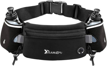 Number-One Running Belt with 2 Water Bottles – Waterproof Hydration Waist Pack with Adjustable Fit for Running, Hiking, Cycling, Marathon (iPhone-Compatible) Number-one
