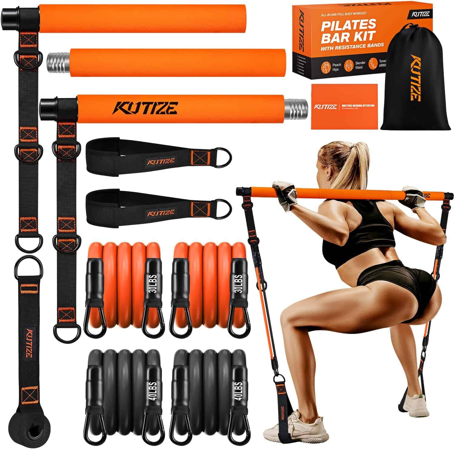 Portable Pilates Bar Kit with Resistance Bands – Adjustable Full Body Home Workout Equipment FitCore Supply