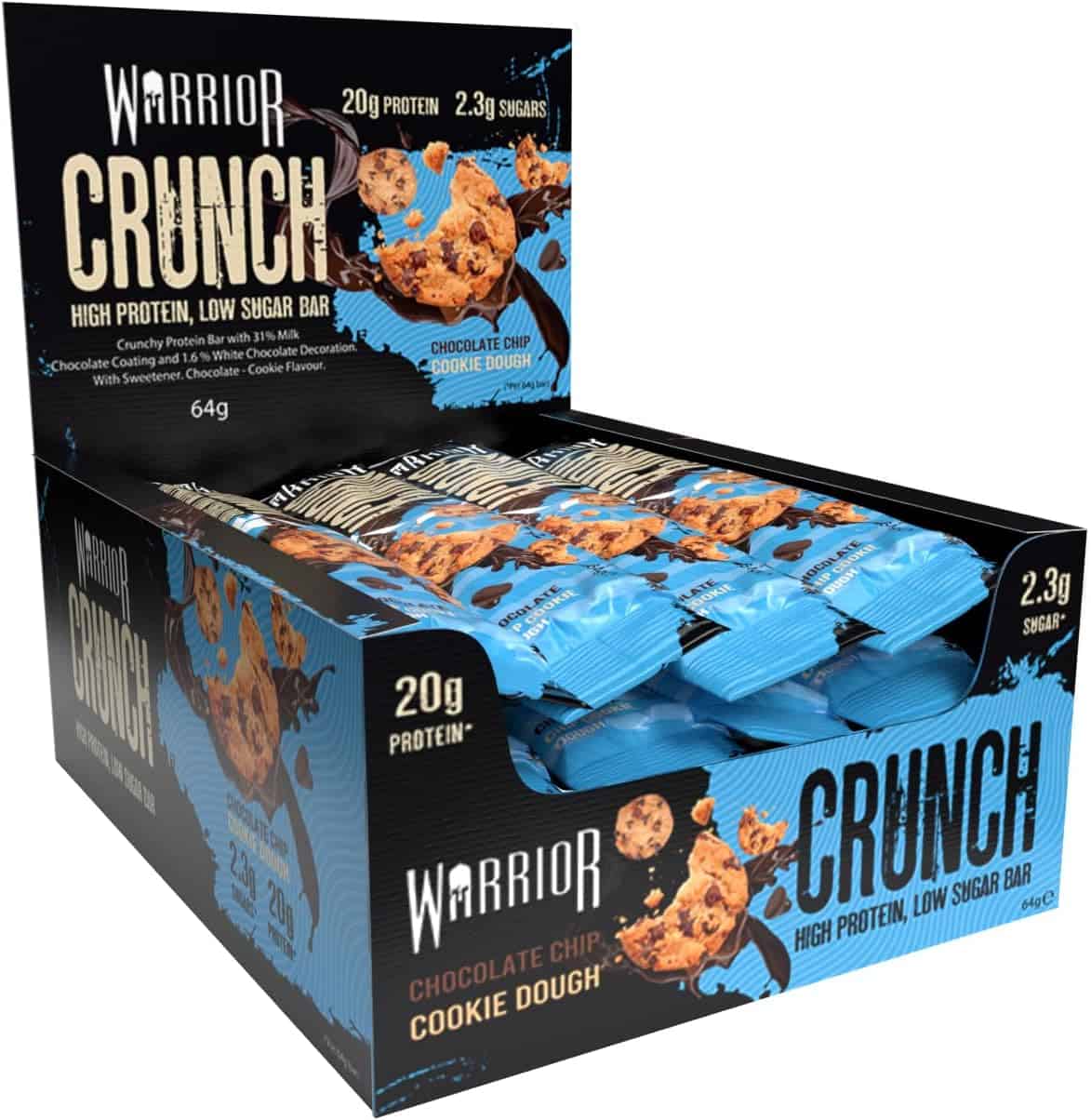 Warrior Crunch High Protein Bars – 20g Protein – Low Carb, Low Sugar – 12 x 64g