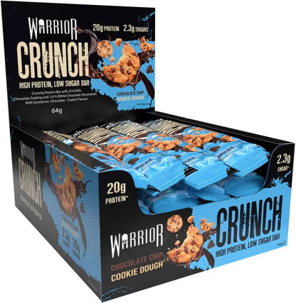Warrior Crunch High Protein Bars – 20g Protein – Low Carb, Low Sugar – 12 x 64g