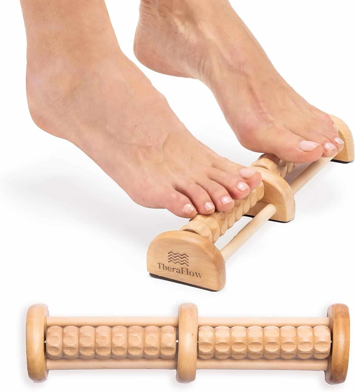 TheraFlow Wooden Foot Massager – Reflexology Roller for Plantar Fasciitis & Foot Pain Relief – Acupressure Tool for Stress & Neuropathy – Anti-Slip Design TheraFlow